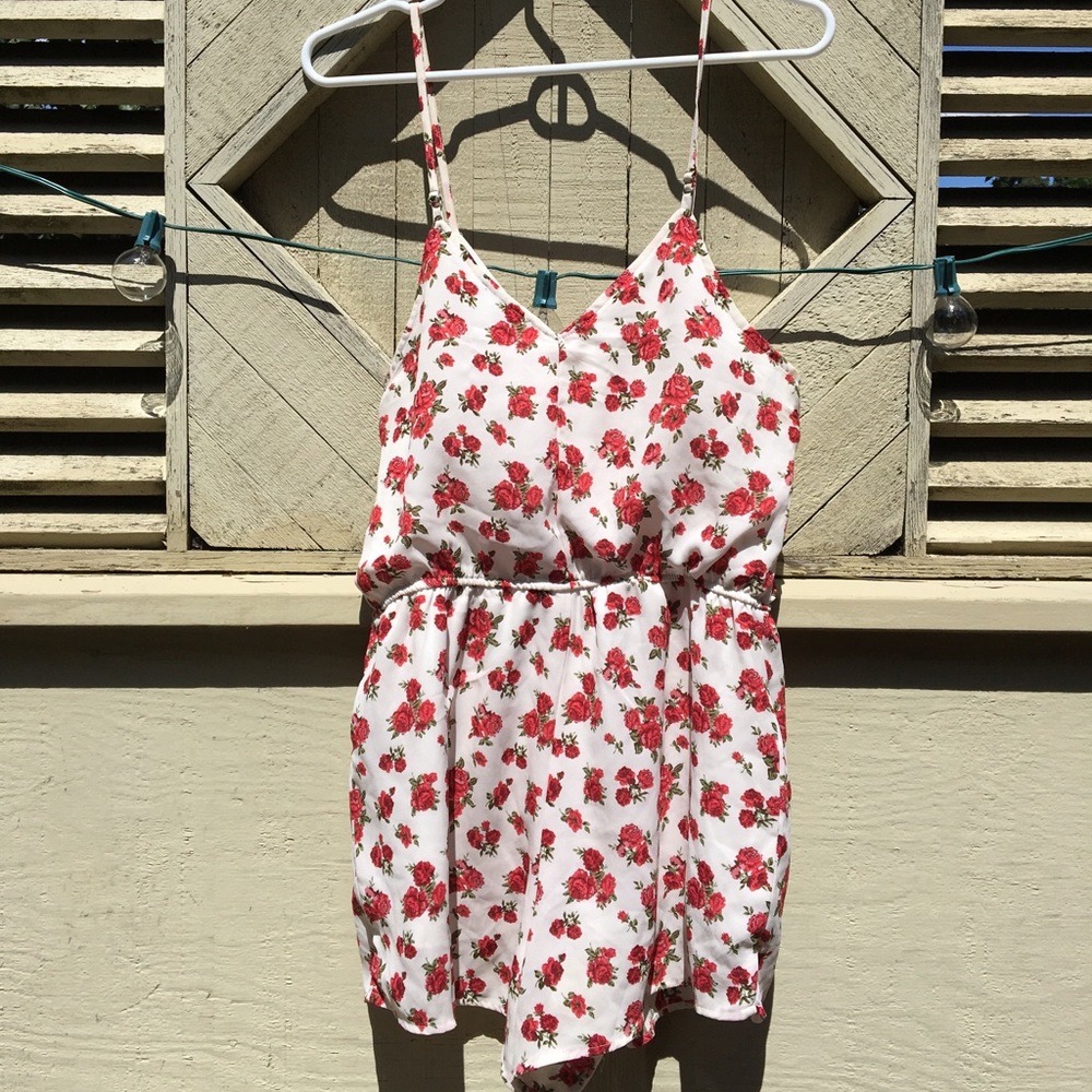 Red and white rose patterned romper